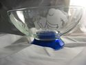 ID-#40.Beautiful etched blue-based glass bowl with Shar-Pei in bowl